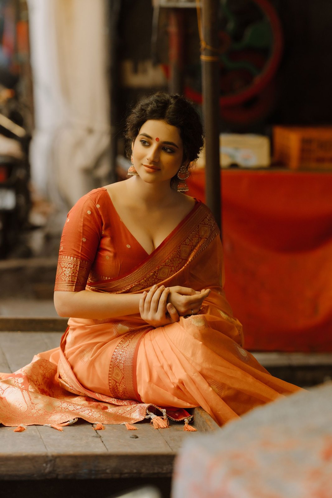 Saffron Tussar Banarasi Saree