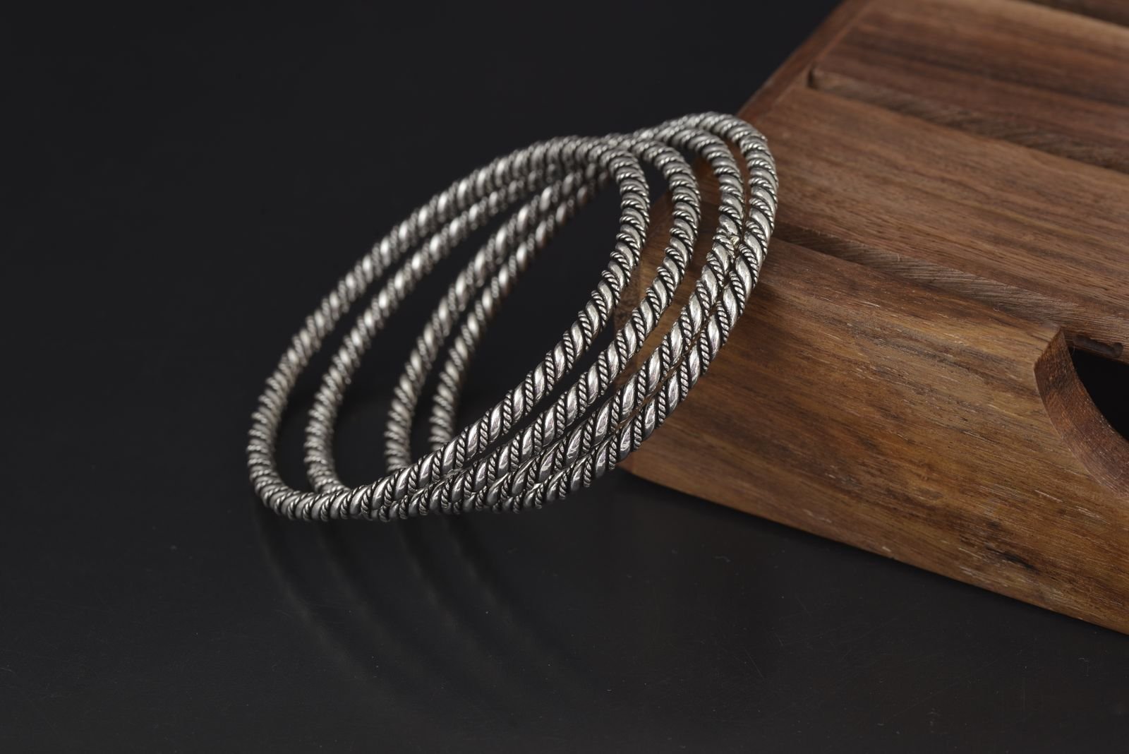 Twisted Silver Bangles (Set of 4)